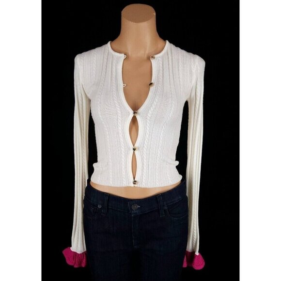JW Anderson Ruffle-Detail Knitted Cardigan XXS Womens Off-White Pink NWT - Picture 2 of 16